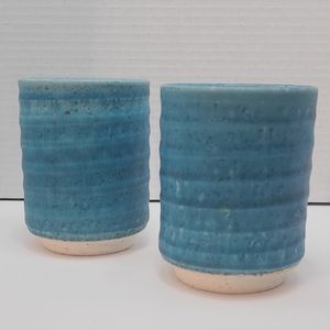 Matte Turquoise Glazed Clay Japanese Sushi Tea Cups set of 2